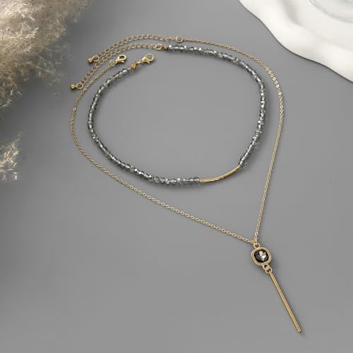 Gold Layered Necklace for Women Chunky Stacked Chain Link Paperclip Evil Eye Necklace Trendy Punk Jewelry - color: X-Grey