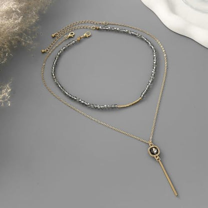 Gold Layered Necklace for Women Chunky Stacked Chain Link Paperclip Evil Eye Necklace Trendy Punk Jewelry - color: X-Grey