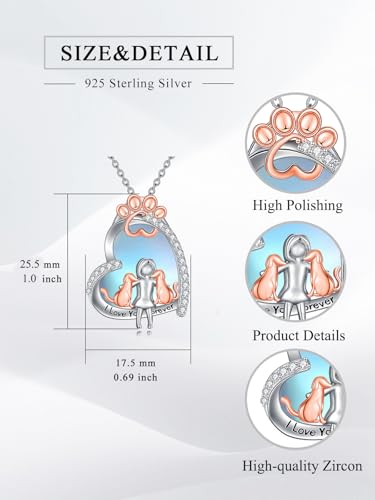 925 Sterling Silver Animal Necklace Heart Shape Dog/Rabbit/Cat Pendant Necklace for Women Animal Memorial Charm Jewelry Mother's Day Christmas Gifts - color: Dog and Women-Moonstone
