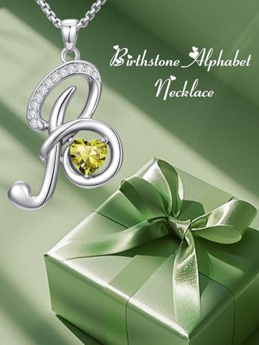 A to Z Initial Birthstone Pendant Necklaces Name Jewelry for Women | 18K White Gold Plated Personalized Alphabet Jewelry Anniversary Christmas Birthday Gifts for Wife Her Daughter Girlfriend - color: B Initial-08-Aug