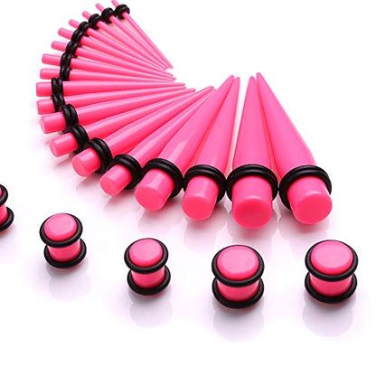 JieyueJewelry 50/54 Pcs Ear Stretching Kit 14G-00G | Acrylic Tapers & Plugs with Silicone Tunnels, Ear Gauges Expander Set Body Piercing Jewelry for Women and Men - color: Pink