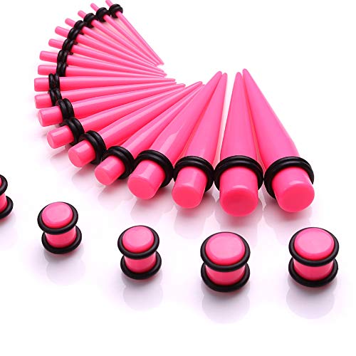 JieyueJewelry 50/54 Pcs Ear Stretching Kit 14G-00G | Acrylic Tapers & Plugs with Silicone Tunnels, Ear Gauges Expander Set Body Piercing Jewelry for Women and Men - color: Pink