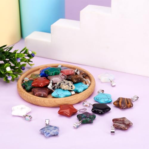 50Pcs Star Stone Pendants Healing Crystal Quartz Chakra Gemstone Rock Charms Random Mixed for Necklace Jewelry Making Hole: 2x7mm - color: 1-Mixed Color-Star-Random