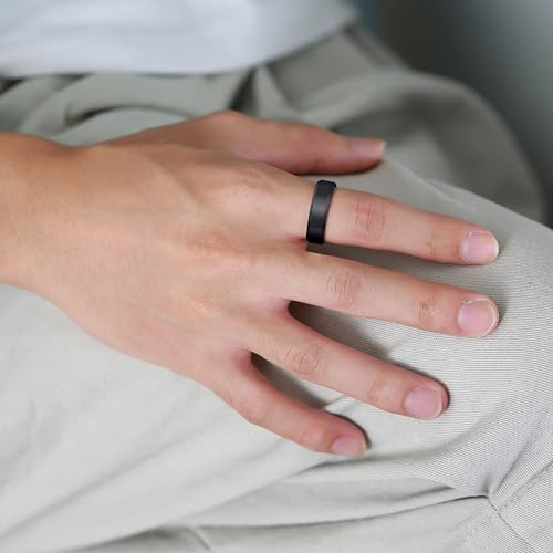 Stainless Steel Wedding Band Ring For Men Women | Sandblasted matte finish, 4mm/6mm/8mm widths, steel/black/gold-tone colors, everyday wear, wedding - color: Smooth-8mm-Black