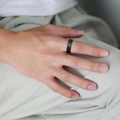 Stainless Steel Wedding Band Ring For Men Women | Sandblasted matte finish, 4mm/6mm/8mm widths, steel/black/gold-tone colors, everyday wear, wedding - color: Smooth-8mm-Black