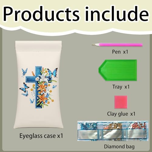 Diamond Art Painting Eye Glass Bag PU Sunglasses Glasses Storage Bag Built-in Glasses Cloth Press Automatic Closure - color: Cross