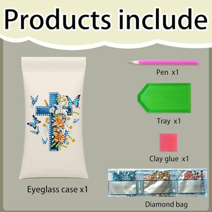 Diamond Art Painting Eye Glass Bag PU Sunglasses Glasses Storage Bag Built-in Glasses Cloth Press Automatic Closure - color: Cross