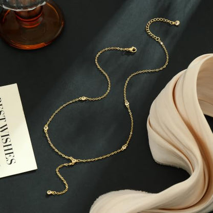 Lariat Gold Necklace for Women Dainty Long Necklaces 14k Gold Plated CZ Y Drop Chain Necklace Trendy Gold Jewelry Gifts - color: 5 Zircon-Y Necklace-gold-774