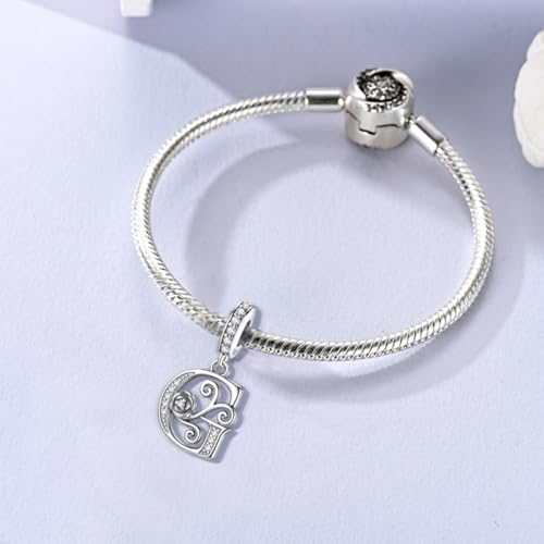 LNQOBU Complete A~Z Alphabet Charm Letter Beads, Solid 925 Sterling Silver with Cubic Stones Rose Alphabet Charm fits Pandora Bracelets Necklace Women Jewelry - color: CYT-G