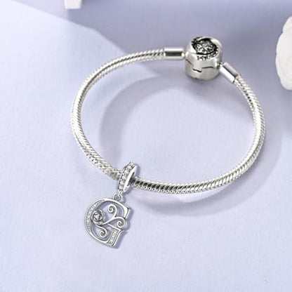 LNQOBU Complete A~Z Alphabet Charm Letter Beads, Solid 925 Sterling Silver with Cubic Stones Rose Alphabet Charm fits Pandora Bracelets Necklace Women Jewelry - color: CYT-G