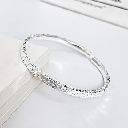 925 Sterling Silver Bangles For Women Handmade Silver Bangles Open Adjustable Bangle Bracelets For Women Silver Open Cuff Bracelets Stackable Wrap Bangles Festival Jewelry Gifts - color: Style 03
