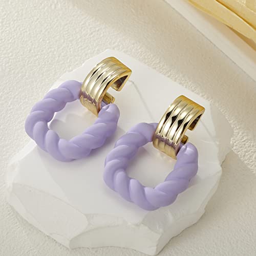 RUOFFETA Rectangle Earrings for Women, Acrylic Square Earrings Twisted Geometric Statement Jewelry - color: Lavender Gold