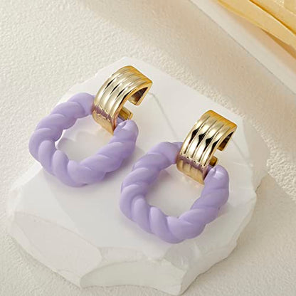 RUOFFETA Rectangle Earrings for Women, Acrylic Square Earrings Twisted Geometric Statement Jewelry - color: Lavender Gold