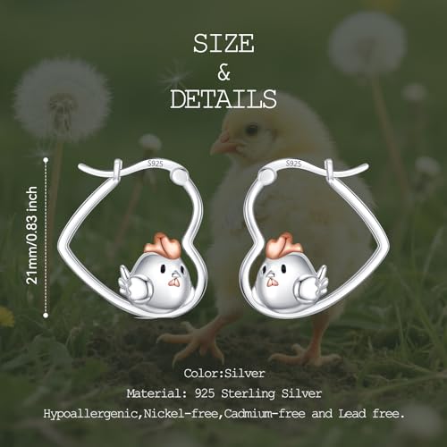 LES OSEWA Dog Animal Earrings Sterling Silver Animal Heart Hoop Dangle Earrings Cute Jewelry Gifts for Women - color: Chicken