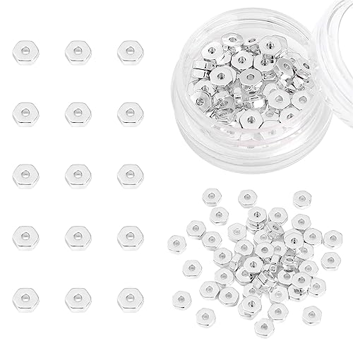 Silver Plated Hexagon Spacer Beads 4x1.5mm 50pcs for Jewelry Making Findings Non Tarnish - color: Silver, size: 4x1.5mm Hexagon