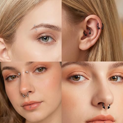 Lusofie 64PCS Lip Rings Labret Jewelry 16G Stainless Steel Helix Earring Daith Tragus Cartilage Studs Horseshoe Snake Bite Lip Piercing Jewelry for Women Men