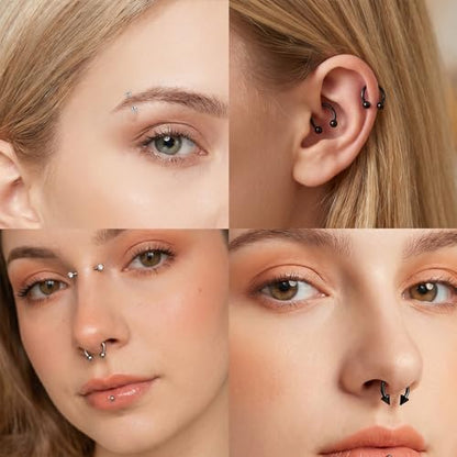 Lusofie 64PCS Lip Rings Labret Jewelry 16G Stainless Steel Helix Earring Daith Tragus Cartilage Studs Horseshoe Snake Bite Lip Piercing Jewelry for Women Men