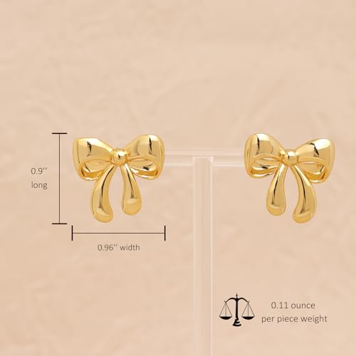 Jean Beau Chunky Gold Stud Earrings for Women Trendy Gold Plated Dangle Drop Prom Birthday Fashion Office Jewelry Gift - color: Gold Bow