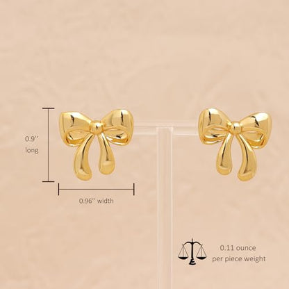 Jean Beau Chunky Gold Stud Earrings for Women Trendy Gold Plated Dangle Drop Prom Birthday Fashion Office Jewelry Gift - color: Gold Bow