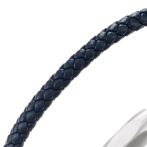 COOLSTEELANDBEYOND Minimalist Mens Women Leather Bracelet, Thin Braided Leather Bangle, Steel Oval Magnetic Clasp - color: D-Color: Navy Blue