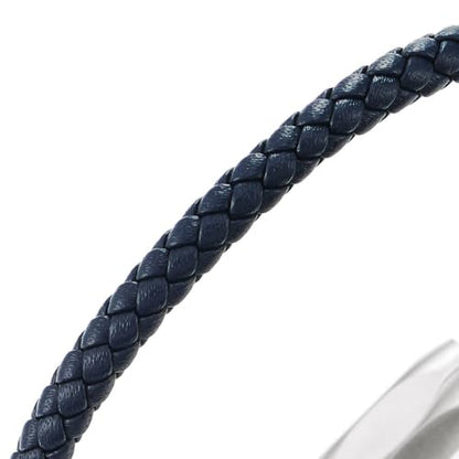 COOLSTEELANDBEYOND Minimalist Mens Women Leather Bracelet, Thin Braided Leather Bangle, Steel Oval Magnetic Clasp - color: D-Color: Navy Blue
