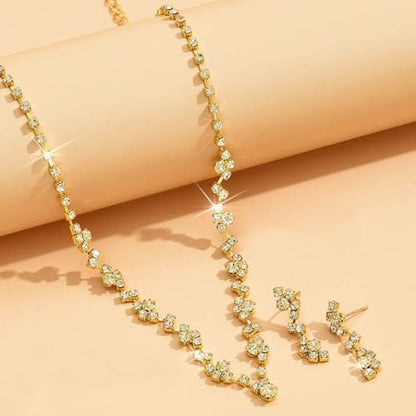 Unicra Bride Crystal Necklace Earrings Set Bridal Wedding Jewelry Sets Rhinestone Choker Necklace Costume Jewelry Set for Women and Brides - color: Gold Necklace Earrings