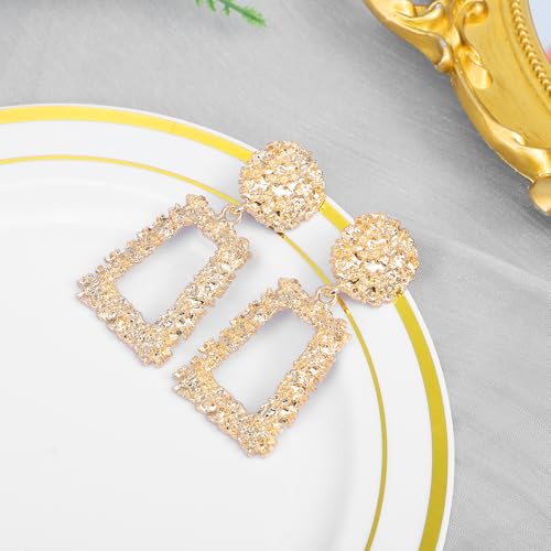 Clip on Earrings for Women, Big Statement Geometric Earrings Large Shiny Drop Dangle Earrings Non Pierced (Gold/Silver/Hot Pink) - color: Gold