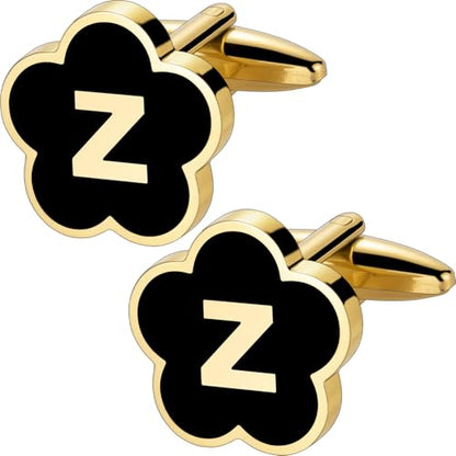 Initial Cufflinks for Mens,Personalized Black Glod Pated Letter Shirts CuffLinks,Stainless Steel Cuff Links, Business Wedding Gift A-Z - style: Letter Z