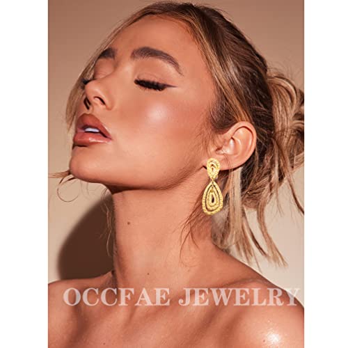Gold Metal Clip On Earrings for Women Non Pierced Dangle Drop Earrings Multiple Styles - color: gold irregular