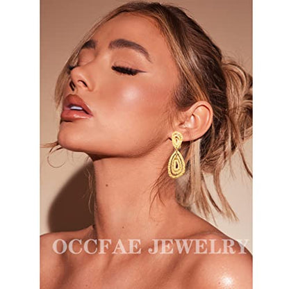 Gold Metal Clip On Earrings for Women Non Pierced Dangle Drop Earrings Multiple Styles - color: gold irregular