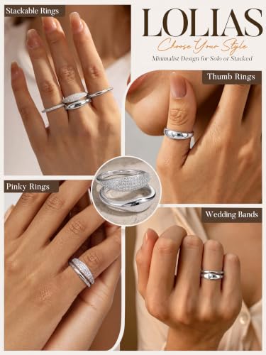 LOLIAS Gold Stackable Rings for Women Non Tarnish Engagement Wedding Bands | Hypoallergenic,Dainty Cubic Zirconia Wedding Ring Set,Minimalist Trendy Statement Promise Thumb Rings Stacking Size 5-10 - style: Unique-Silver