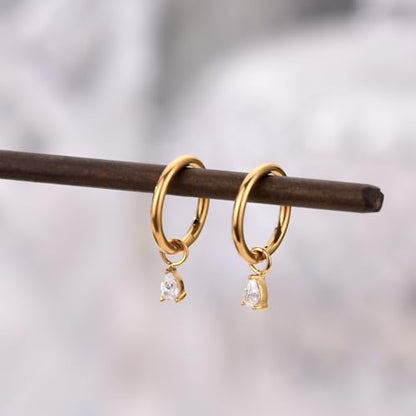 Ourania 16G Gold Stainless Steel Zircon Dangle Huggie Hoop Rook Piercing Helix Hoop Earring Tragus Hoop Cartilage Piercing for Women - color: Triangle Gold 2PCS, size: 1.2*8mm 2pcs
