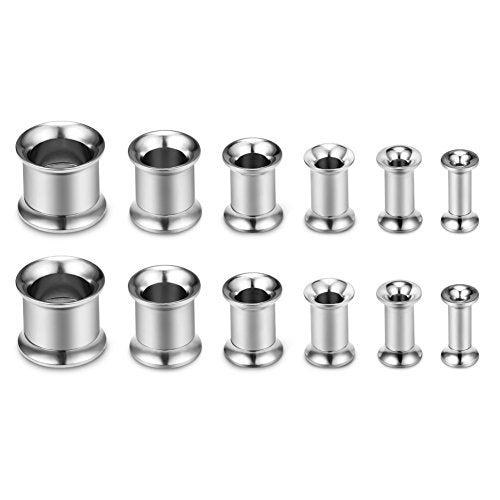SCERRING 12PCS Screw Ear Tunnels Stretching Kit Stainless Steel Gauge Plugs Set Double Flared Expanders 8G-00G - color: 6Pairs - Silver