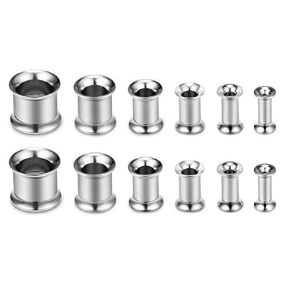 SCERRING 12PCS Screw Ear Tunnels Stretching Kit Stainless Steel Gauge Plugs Set Double Flared Expanders 8G-00G - color: 6Pairs - Silver