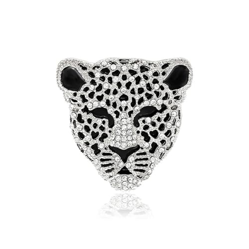 MALOYANVE Rhinestone Leopard Head Brooch Pin Vintage Black Enamel Spotted Animal Cheetah Brooch Crystal Pins for Suit Scarf Bag Hat Decoration Accessory Jewelry for Women - color: Silver