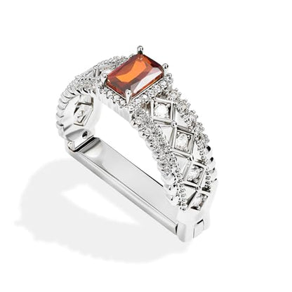 Sparkling Crystal Men's Neck Tie Ring Tie Clasp Necktie Clips Holder Tie Accessories with Box for Wedding Jewelry Gift - style: Silver Clips with OrangeRed Square CZ