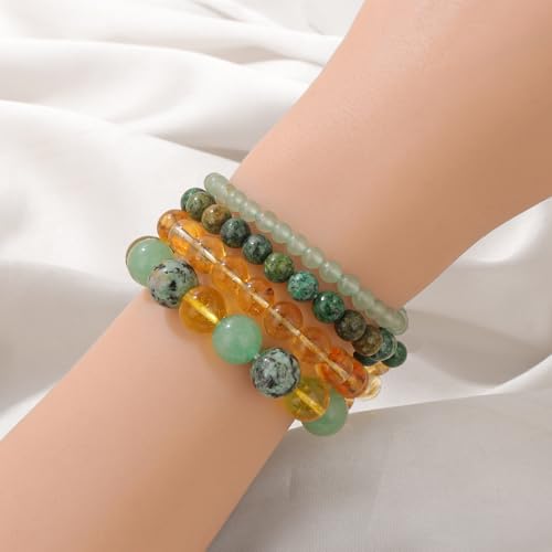 Vinswet 4pcs Beaded Bracelets for Women,Natural Healing Crystal Gemstones Bracelet,Anxiety Stress Relief Bracelet Handmade purple Jewelry Gifts for Women - color: Aventurine&African Turquoise&Citrine