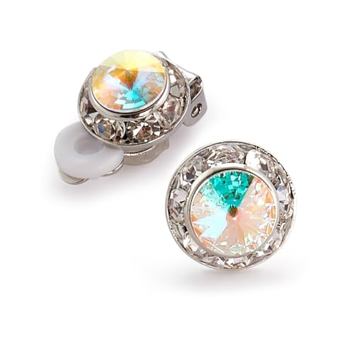 Star Light Crystal Rhinestone Clip On Earrings for Dance, Pageant, Prom | Elegant sparkling jewelry, European quality crystals for ballroom, skating, figure competition, and special events - color: 11mm Crystal AB Clip On