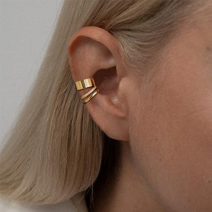 Gold Ear Cuffs Earrings for Women Non Piercing Clip on Cartilage Earrings | Trendy Gold Ear Cuff,Cartilage Clip on Earrings,Thin Huggie Hoop CZ Earring Set ,Fashion Jewelry,Non Tarnish,Gift - style: 3pc chunky cz-gd