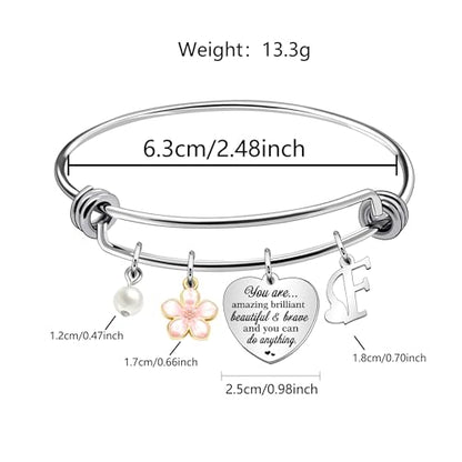 Aeora Inspirtional Bracelet Gift,Funny 26 Letter Initial A-Z Silver Heart Dangle Bangle For Women Lady Daughter Mom Sisters Friends Colleague Birthday Christmas Reminder Jewelry - color: F