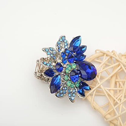 CSY Luxury Froral Cocktail Statement Rings Stretch Adjustable Ring | Gorgeous Women's Austrian Crystal Leaves Flower Big Cocktail Statement Rings Stretch Adjustable Ring Jewelry Accessories - color: 01 royal blue