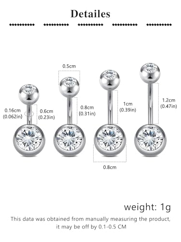 Longita Belly Button Rings Short Bar for Women Stainless Steel Belly Ring Navel Piercing Jewelry 14g Colorful Ball Pack 6mm 1/4” 8mm 5/16“ 10mm - color: 11-silver -6/8/10/12mm