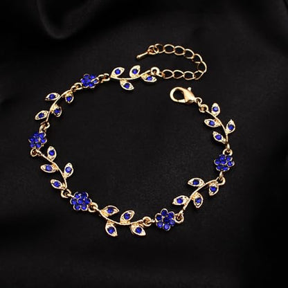 Austrian Crystal Rhinestone Choker Necklace Dangle Earring Link Bracelet Jewelry Set for Brides Bridesmaid Prom Costume Accessories for Women - color: Deep Blue-Gold Plated