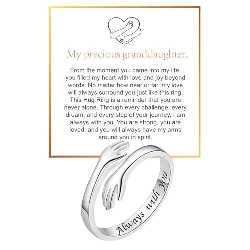 Granddaughter Daughter Hug Ring For Hope Rings, Stainless Steel Inspirational Jewelry Engraved Always With You Love You Forever Message Adjustable Non Tarnish Jewelry Birthday Gift Card - color: Silver