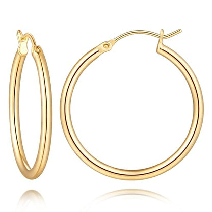 14K Gold Hoop Earrings for Women 14K Gold Earrings for Women | Gold Hoop Earrings for Women Classic Hypoallergenic Lightweight Hoop Earrings for Women 14/16/18/20/25/30/35/40/45/50/60/70mm - size: 25mm