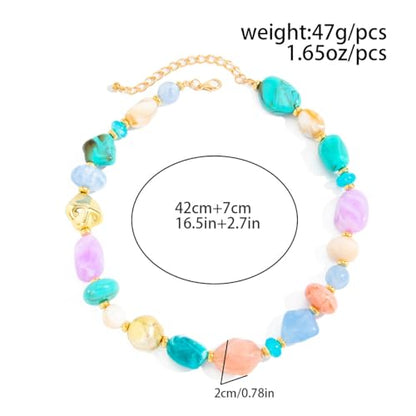 Chunky Acrylic Beaded Necklace for Women Colorful Acrylic Resin Beaded Choker Big Round Beads Statement Necklace Fashion Jewelry - color: Pink