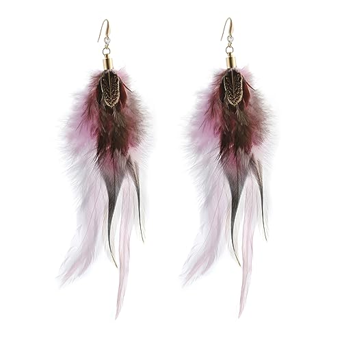 RUOFFETA Long Feather Earrings for Women, Boho Bohemian Earrings Multicolor Tassel Handmade Feather Earrings for Women Dangling - style: Style P