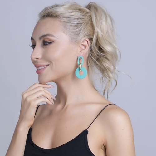 RUOFFETA Acrylic Rectangle Earrings, Fashion Acrylic Square/Oval/Hoop Statement Drop Earrings for Women - color: Aqua Round