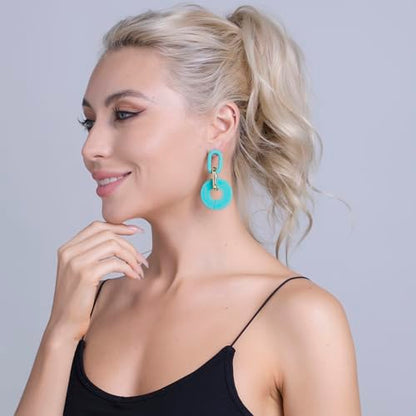 RUOFFETA Acrylic Rectangle Earrings, Fashion Acrylic Square/Oval/Hoop Statement Drop Earrings for Women - color: Aqua Round