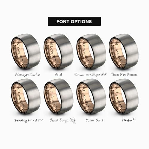 Tungsten Wedding Band Ring 10mm 8mm 6mm 4mm for Men Women 18k Rose Gold Plated Dome Black Grey Brushed Polished - color: 8 Rose Gold Black Grey Tungsten